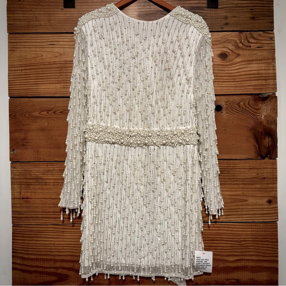 ASOS pearl-embellished long-sleeved dress with bow (US 12)